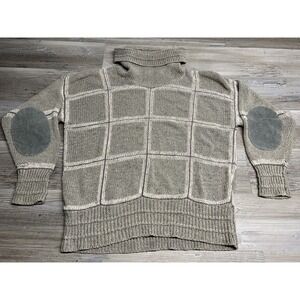 Vintage Gil‎ Aimbez For L.e.I. knit Sweater XL Gray White Elbow Patches Squares